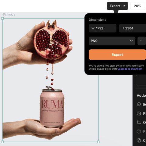 Recraft screenshot: Export panel in the editor