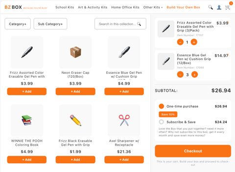 Recurpay screenshot: Build-your-own-box product page