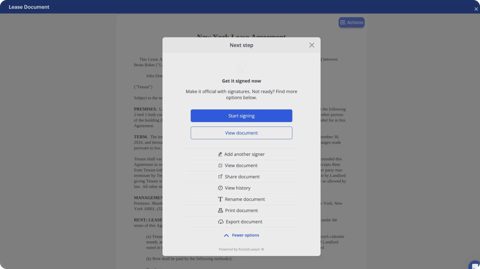 Baselane screenshot: E-sign lease agreement