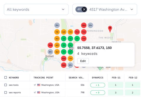SE Ranking screenshot: Local rankings map grid