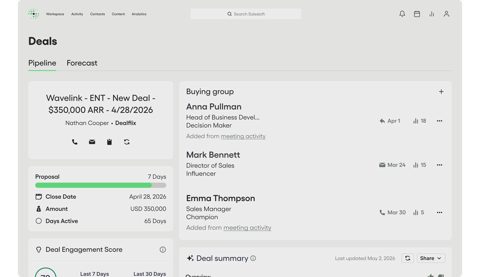 Salesloft screenshot: Deal pipeline and buying group