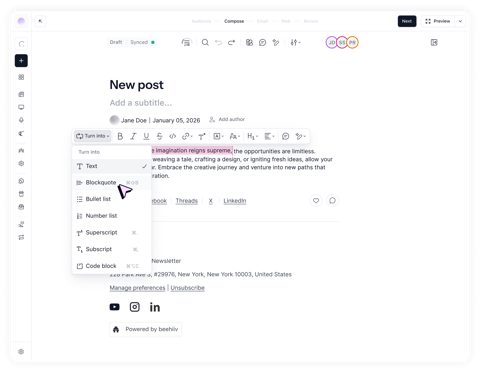 beehiiv screenshot: Post editor