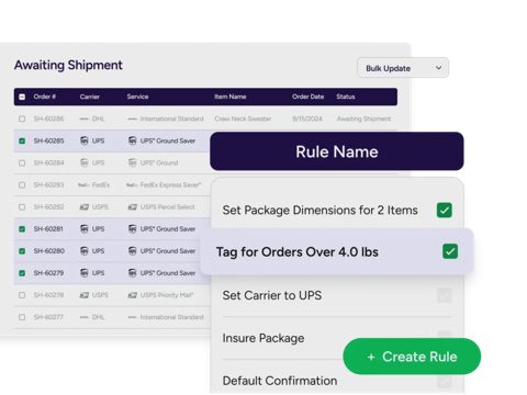 ShipStation screenshot: Awaiting shipment list with automation rules