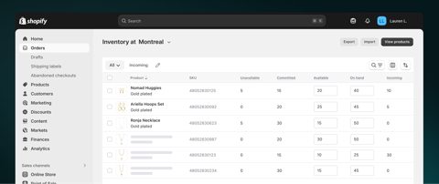 Shopify screenshot: Inventory by location