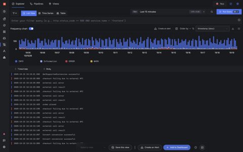 SigNoz screenshot: Logs explorer list view