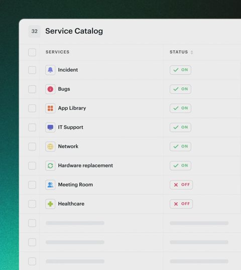 Siit screenshot: Service catalog