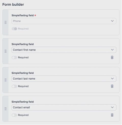 SimpleTexting screenshot: Web form builder