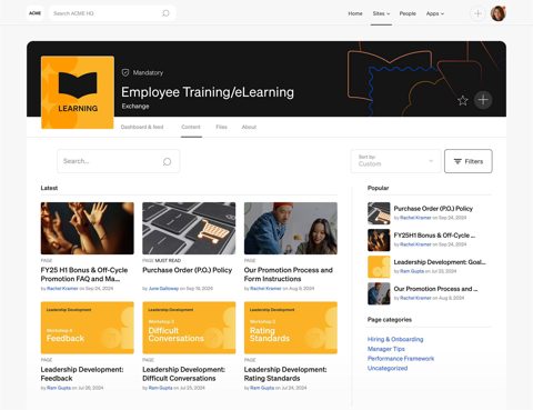 Simpplr screenshot: Learning site with course content
