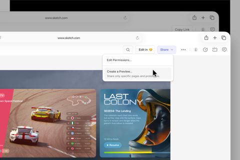 Sketch screenshot: Share menu in the web app