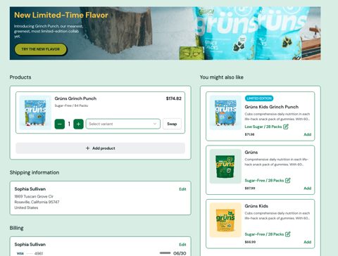 Skio screenshot: Subscriber portal with upsell products
