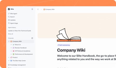 Slite screenshot: Company wiki with sidebar navigation