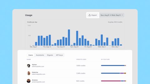 Slite screenshot: Usage and credits report