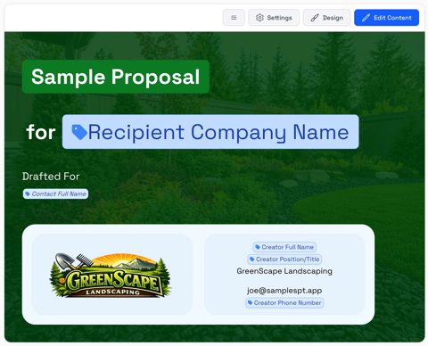 Smart Pricing Table screenshot: Proposal page editor