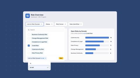 SmartSuite screenshot: Filter widget on a risk dashboard