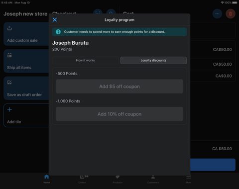 Smile.io screenshot: Loyalty in Shopify POS
