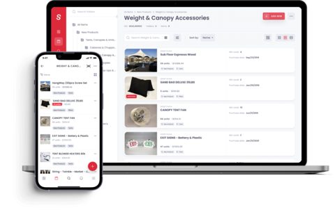 Sortly screenshot: Inventory list on web and mobile