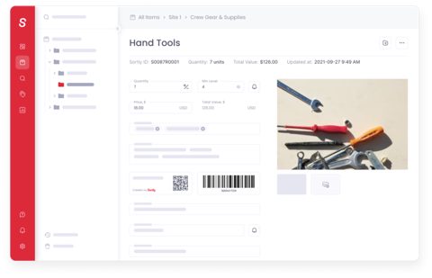 Sortly screenshot: Item details with barcode and quantity
