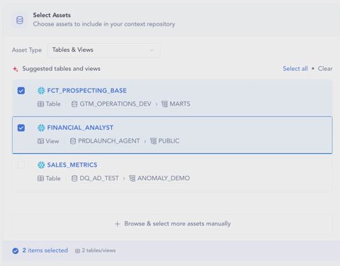 Atlan screenshot: Select assets for a context repository