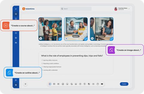 TalentLMS screenshot: AI-assisted course editor