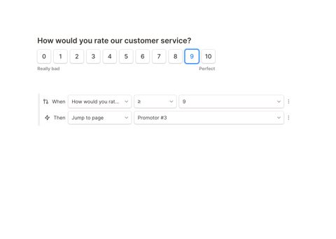 Tally screenshot: Rating question with conditional logic