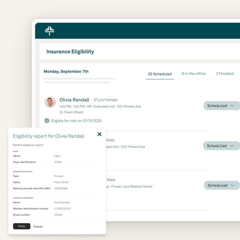 Tebra screenshot: Insurance eligibility report