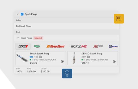 Tekmetric screenshot: Repair order with parts ordering