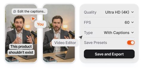 Submagic screenshot: Video editor with export settings