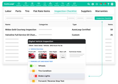 AutoLeap screenshot: Inspection checklist settings