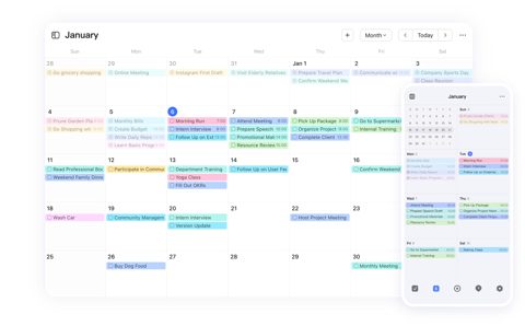 TickTick screenshot: Calendar month view