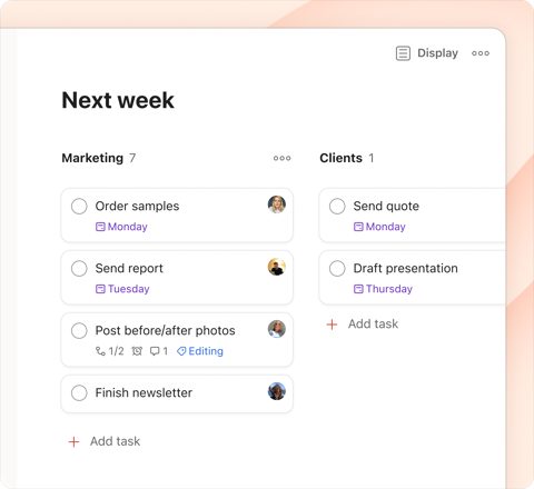 Todoist screenshot: Board view with tasks by day