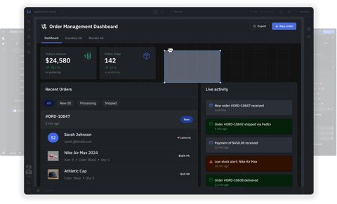 ToolJet screenshot: Order management dashboard built in ToolJet