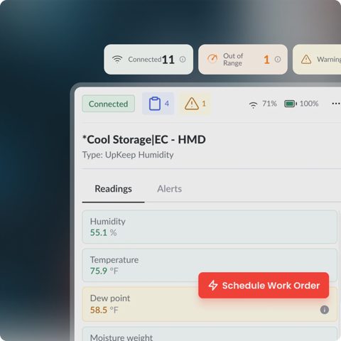 UpKeep screenshot: Sensor readings for a monitored asset