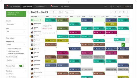 When I Work screenshot: Weekly team schedule grid