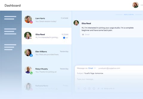 Wix screenshot: Dashboard inbox with chat thread