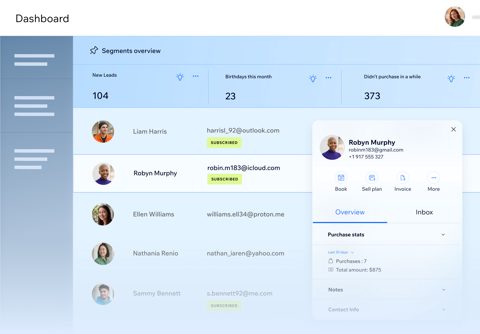 Wix screenshot: Contacts and segments overview