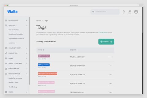Walla screenshot: Contact tags list