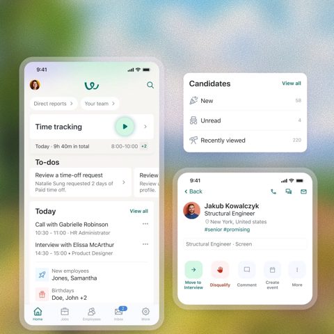 Workable screenshot: Mobile app with candidates and to-dos