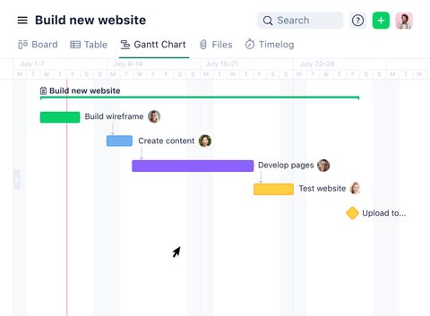 Wrike screenshot: Gantt chart for a project