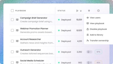 Writer screenshot: Playbooks list with deployment status