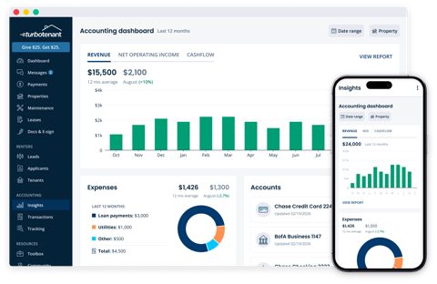 TurboTenant screenshot: Accounting dashboard on desktop and mobile