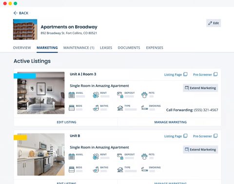 TurboTenant screenshot: Property listings and marketing view