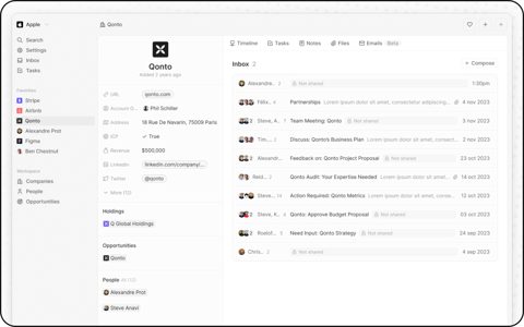 Twenty screenshot: Company record with email inbox