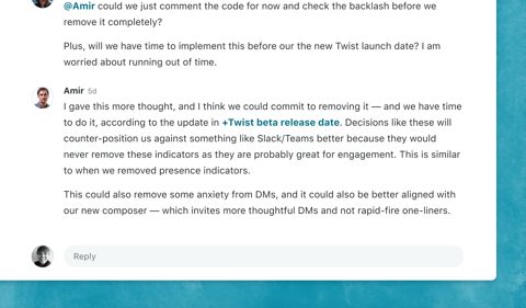 Twist screenshot: Threaded conversation