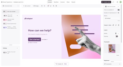 Typeform screenshot: Form builder editor