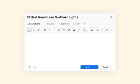 Zoho Desk screenshot: Ticket reply editor