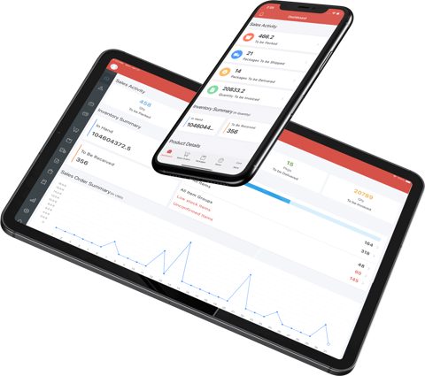 Zoho Inventory screenshot: Sales activity on tablet and phone