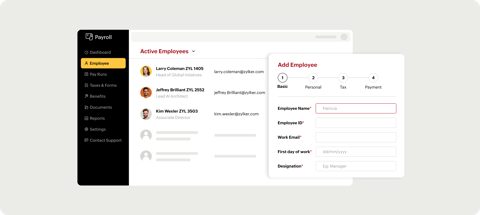Zoho Payroll screenshot: Active employees list