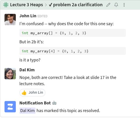 Zulip screenshot: Topic conversation with code blocks