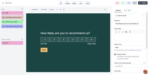 Youform screenshot: Form builder with question settings
