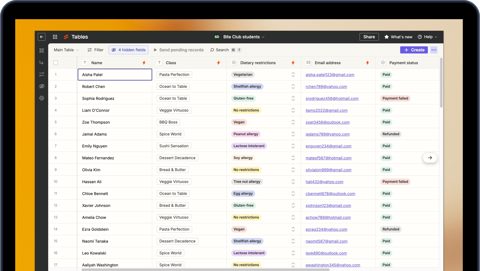 Zapier screenshot: Tables data grid